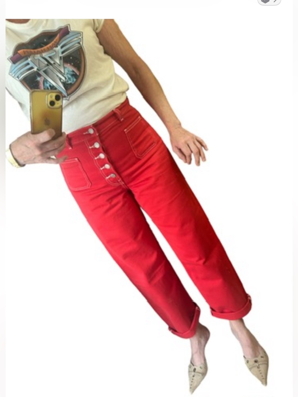 Red cropped Levi’s. I have 2 pair, but one has been worn, but like new!